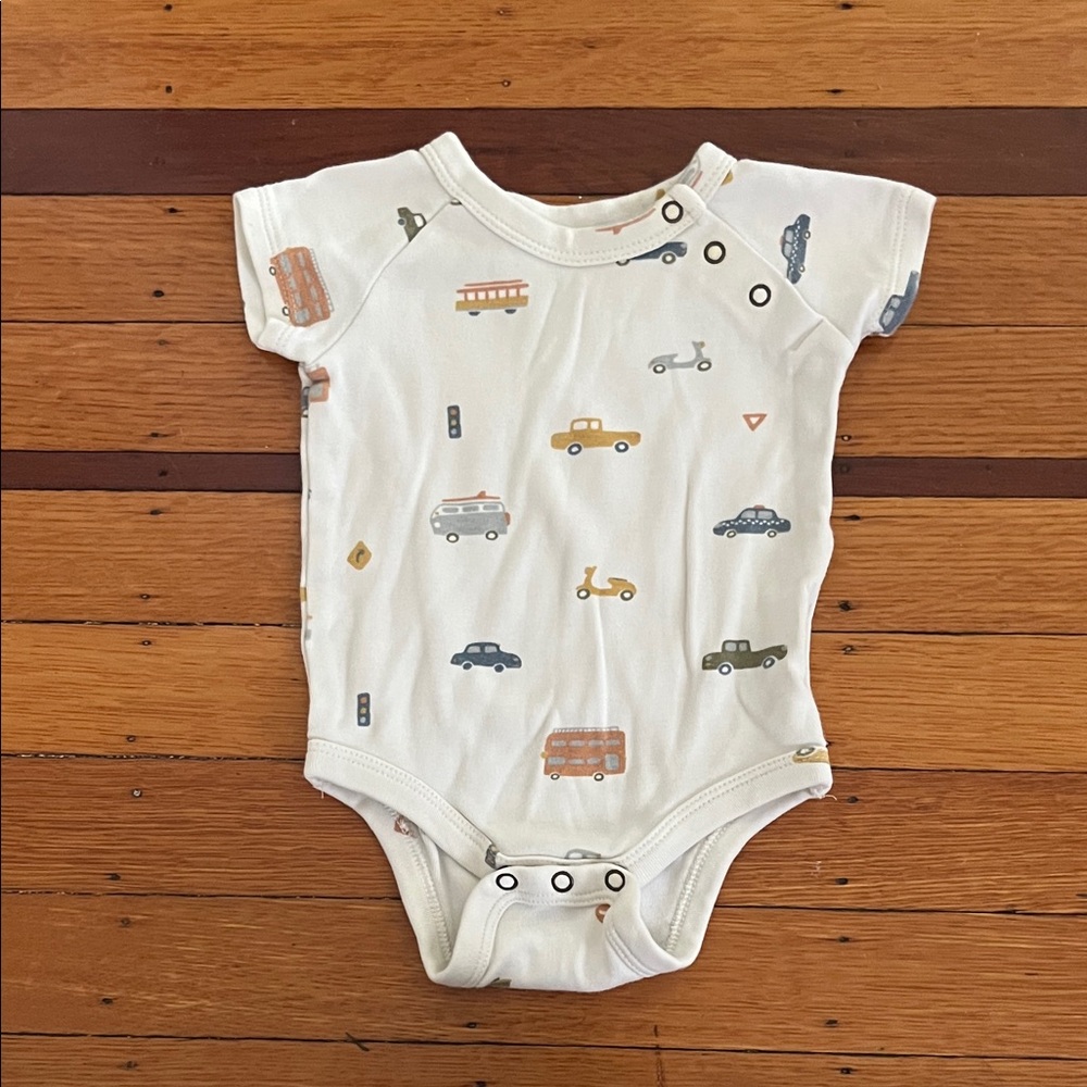 Kids Bodysuit with Vehicle Print - Cream